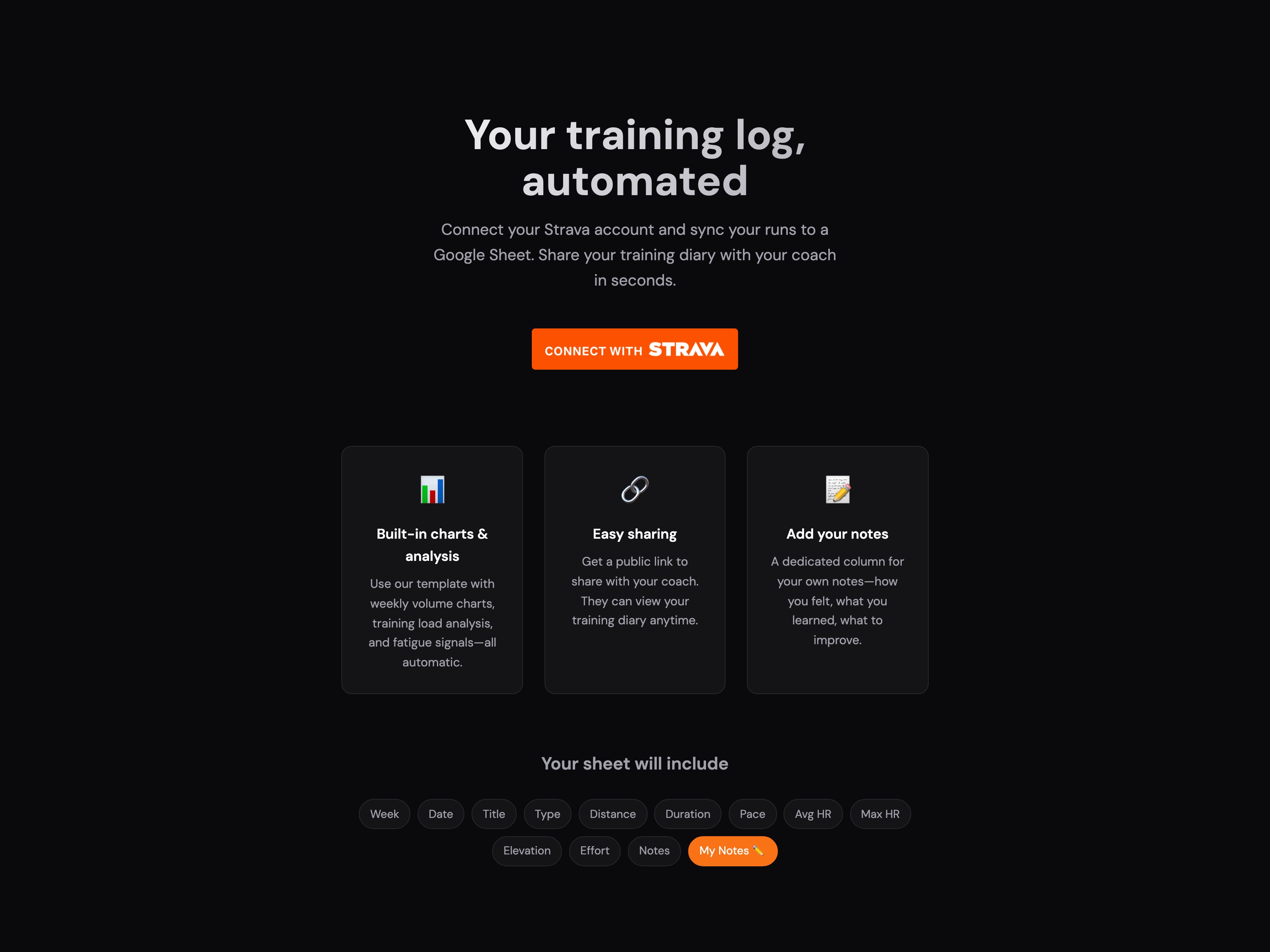 Running Diary landing page — sync Strava runs to a Google Sheet